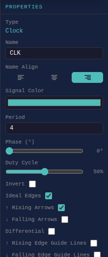 Clock properties panel