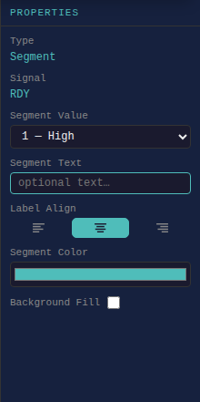 Signal segment properties panel